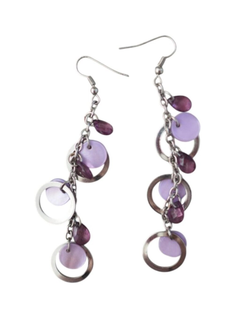 Vintage Y2K Purple Beaded Dangle Earrings | Asymmetrical Boho Glam